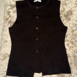 Mango Black Sleeveless Button-Down Vest